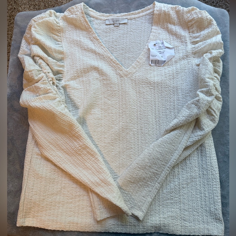 LOFT White Textured Knit Top